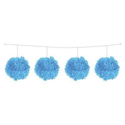 Afbeelding van Pompom slinger lichtblauw 12cm 4 stuks