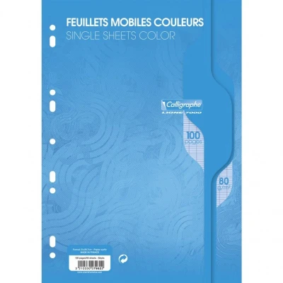 Afbeelding van Calligraphe 7962C Een verpakking met blauwe geperforeerde losse vellen (een merk van Clairefontaine), A4, 21 x 29,7 cm, 100 pagina&#039;s, grote ruiten, papier 80 g