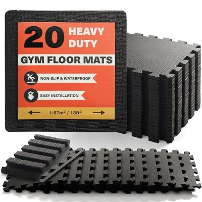 Afbeelding van MATANA 20 Vloerbeschermingsmatten, Fitnessmatten met Randen voor Fitnessruimte, Fitnessapparaten, Fitness, Zwembad, Garage EVA Schuimtegels 30x30cm (1,8 m2)