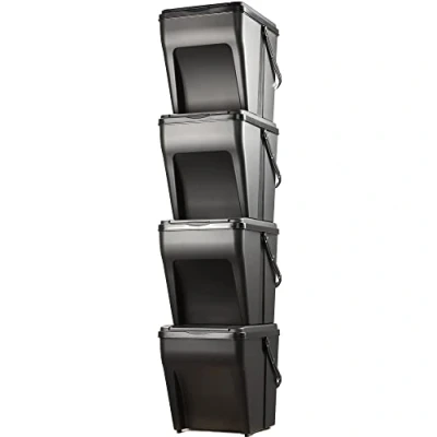 Afbeelding van KADAX Selectief sorteersysteem, modulaire kunststof afvalemmer, recycling emmer voor keuken en badkamer, opbergdoos, organische afvalsorteerder (4 x 25 l)