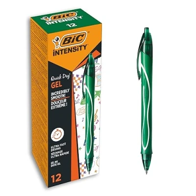 Image de BIC Gel ocity Quick Dry Stylos Rétractables Pointe Moyenne (0,7 mm) Vert, Boîte de 12