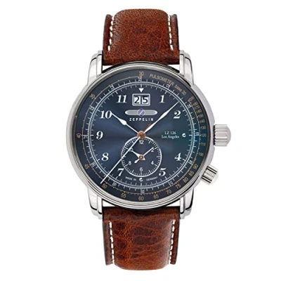 Afbeelding van Zeppelin Los Angeles Big Date GMT 8644 Herenhorloge met leren band LZ126 serie, Blauw, klassiek, Klassiek