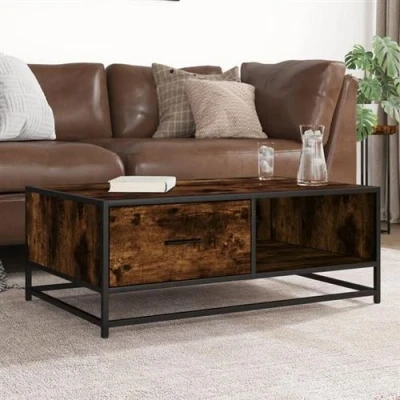 Image de vidaXL Table basse chêne fumé 90x57x35 cm bois d&#039;ingénierie et métal848756