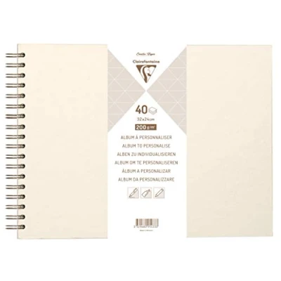 Afbeelding van Clairefontaine 95434C Spiraalalbum om te personaliseren, 40 vellen wit papier, dik, 200 g/m², formaat 27 x 20 cm, harde omslag, ivoorkleurig, creatief, doe het zelf, scrapbooking