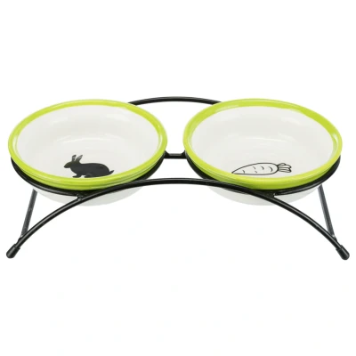Afbeelding van Trixie Voer En Waterset Op Standaard Voer/Waterbak 2x ø13cm cm Wit Groen Zwart