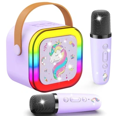 Afbeelding van Doyran Karaoke machine voor kinderen met 2 microfoons, draadloze bluetooth luidspreker, eenhoorncadeau meisjes, verjaardagscadeaus meisjes van 3 tot 12 jaar, microfoon