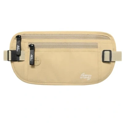 Afbeelding van MoKo beveiligde heuptas voor op reis, veiligheidsheuptas met geheime zak mannen en vrouwen, verborgen tas, waterdichte tas opening hoofdtelefoon, beige