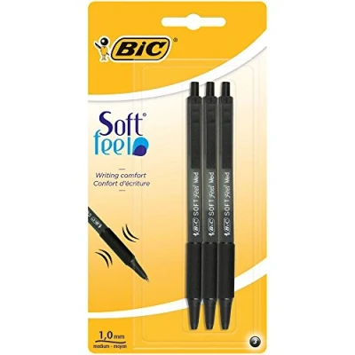 Afbeelding van Bic Soft Feel Clic Grip balpen, zwart, 3 stuks