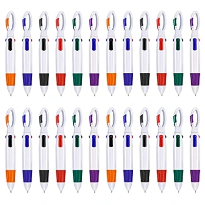 Afbeelding van KAHEIGN 24 stuks 4 in 1 multifunctionele balpennen met intrekbare vullingen en karabijnhaken voor kantoor of schoolbenodigdheden (6 kleuren)