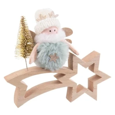 Afbeelding van Christmas Kerstversiering Multicolour Natuurlijk Hout Weefsel 18 X 6 16 Cm
