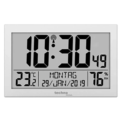 Image de Technoline Horloge Radio pilotée, Matériau : Plastique, argenté, Klein: 22,5 x 14,3 2,4cm WS8016