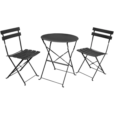 Afbeelding van Orion Balkonset Tafel en 2 Stoelen Zwart, Metalen Constructie, Zelfmontage, Max. Stoelgewicht 120 kg, Ronde Tafelblad Ø60 cm