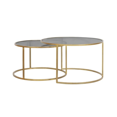 Afbeelding van Light &amp; Living Salontafel DUARTE Ø75x44cm Goud Set van 2