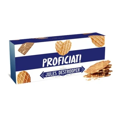 Afbeelding van Jules Destrooper Natuurboterwafels &quot;Proficiat! / Félicitations!&quot; 2 dozen met Belgische koekjes 100g x