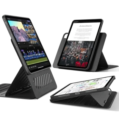 Afbeelding van ESR Beschermhoes voor iPad Pro 13 inch (2024, 7e generatie), draaibaar met afneembare magnetische hoes, verticaal/horizontaal verstelbare standaard verhoogd display, 9 hoeken, Shift serie, zwart