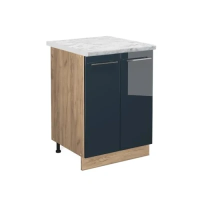 Afbeelding van Vicco Keukenonderkast Fame Line, Donkerblauw hoogglans/Krachtige eik goud, 60 cm , WB Marmer