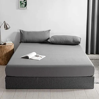 Image de Good Nite Drap housse 180 x 200 cm Gris en polyester 30 Extra profond Doux et respirant Lavable machine