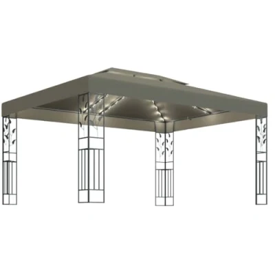 Afbeelding van Prieel met dubbel dak en LED lichtslinger 3x4 m taupe