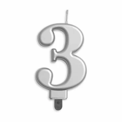 Afbeelding van Kaars 3 jaar Zilver Metallic 8cm