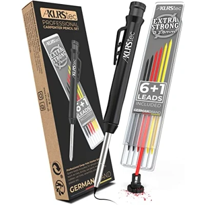 Afbeelding van KLRS tec Professionele timmermanspotlood voor bouwplaats [7 vullingen inbegrepen] diepgatmarker ambachtslieden boorgatmarker, marker, gatmarker