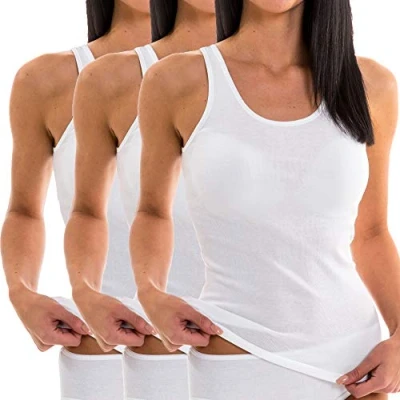 Afbeelding van HERMKO 1310 damestanktops van 100% biologisch katoen, verpakking 3 stuks, Wit.