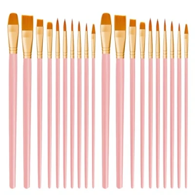 Afbeelding van CNMTCCO 20 stuks nylon verfkwasten voor acrylverf, olie, aquarel, gouache, gezichtsverf kinderen en volwassenen (roze)