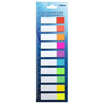 Afbeelding van WAYTEX 200 zelfklevende papieren bladwijzers, 10 neonkleuren, mini blokken à 20 tweekleurige vellen, 45 x 12 mm, herpositioneerbaar