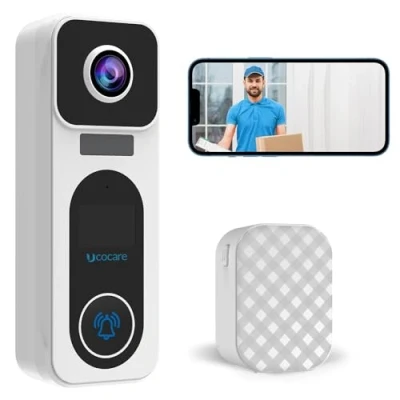 Afbeelding van UCOCARE draadloze deurbel met camera SD kaart, 32 GB, 2 K, deurbel, voor buiten, waterdicht, camera, videofoon bel, nachtzicht, menselijke detectie, bidirectionele audio