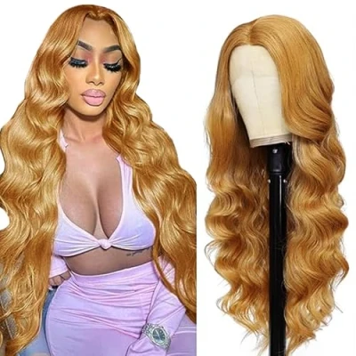 Image de Tuheerst Body Wave Human Hair Wig Blonde 4X4 Lace Remy Glueless Wear and Go with Baby 100% Unprocessed Brazilian Virgin No Smell Tangle for Woman 28 Inch