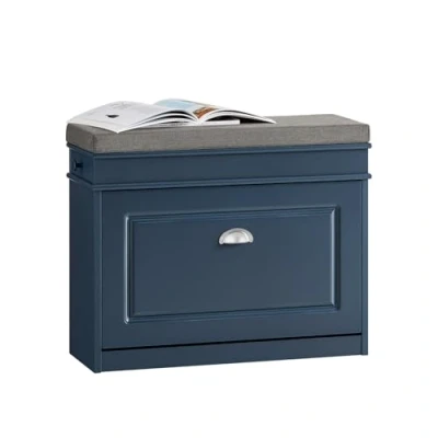 Afbeelding van SoBuy Schoenenbank, schoenenkast, halmeubel, kist met 1 klep, kussen, lade en haak, blauw, 75 x 24 52 cm, FSR82 L B