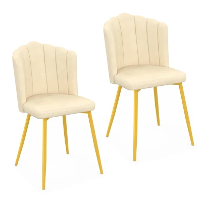 Afbeelding van Lot de 2 chaises coquillage ADELLA crème en velours pieds dorés