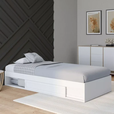 Afbeelding van SALEM eenpersoonsbed met opbergvak en lattenbodem 90 x 190 CM wit