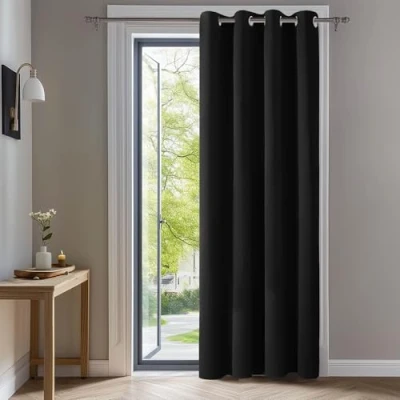 Afbeelding van Deconovo Gordijnen Verduisterend met Oogjes, Zwart, 140x260 cm (B x H), Ondoorzichtige Warmtewerende Stof voor Woonkamer, Halloween, 1 stuk