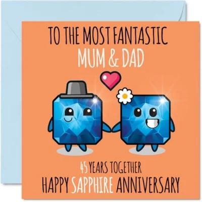 Afbeelding van Schattige huwelijksverjaardagskaart met saffier voor mama en papa 45 jaar samen wenskaarten 45e huwelijksverjaardag papa, mama, 145 mm x
