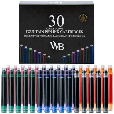Afbeelding van Wordsworth &amp; Black Vulpenvullingen 30 stuks inktpatronen in verschillende kleuren internationale standaardmaat lengte ca. 5,2 cm basisdiameter 0,6