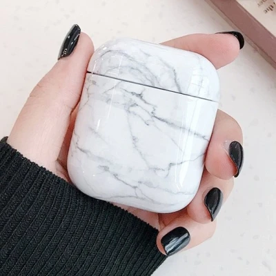 Afbeelding van AirPods 1/2 hoesje Marble series hard case wit Schokbestendig