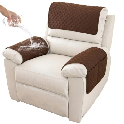 Afbeelding van GYHH Sofa Armsteun Cover, Hoofdsteun Cover voor Kantelstoel Armhoes, Gewatteerde Antislip Stoelhoes (Koffie, 1 Seat Recliner 3 stuks)