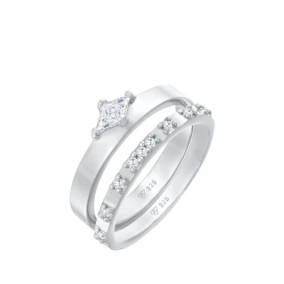 Afbeelding van Elli 2 PACK Classic Ring, Dames, Maat: 52, Silber