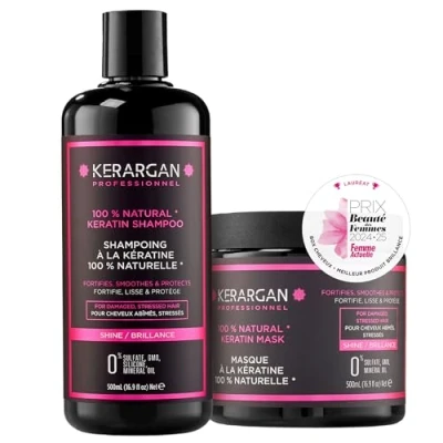 Afbeelding van Kerargan Duo Ultra Repair Shampoo &amp; Keratine Masker voor Beschadigd en Gestrest Haar Voedt, Glad Beschermt Sulfaatvrij, GMO, Silicone 2 x 500 ml
