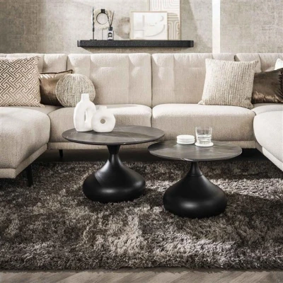 Afbeelding van Hoyz Collection Salontafel Drop Shape 3D Zwart Bruin Set van 2