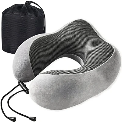 Afbeelding van Reiskussen, nekkussen van traagschuim, draagbaar, klein en licht, voor reizen, zacht comfortabel vliegtuigkussen, grijs