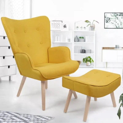 Afbeelding van Fauteuil scandinave IVAR avec repose pieds jaune