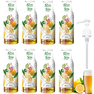 Image de FruttaMax Lot de 8 sirops fitness légers à faible teneur en glucides pour cadeau zéro sucre avec stévia 50 60 % fruits (8 x 500 ml) Citron Radler Light)
