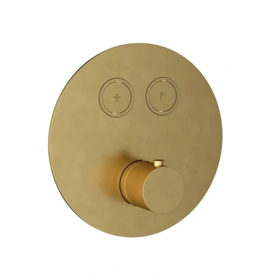 Afbeelding van HotBath Cobber PB009 rond afbouwdeel voor inbouwthermostaat met 2 pushbuttons Geborsteld Messing PVD