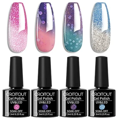 Afbeelding van Croitout 4WB 014 Set van 4 Shellac UV thermische gelnagellak, kleurverandering, meerkleurig, uitwisbaar, kameleon, 7,3 ml