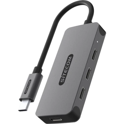 Afbeelding van Sitecom Usb c Hub Pro Naar 4 X Pd Zilver / Zwart (cn 5015)