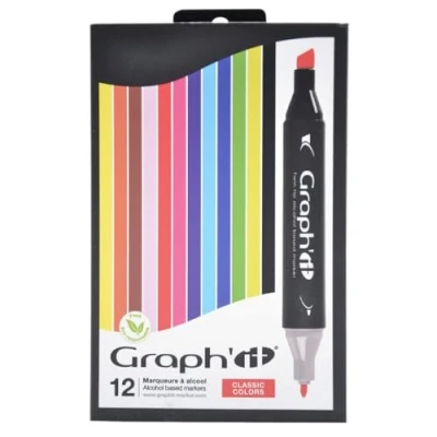 Afbeelding van Graph&#039;it 12 stuks alcoholmarkers met dubbele punt Classic kleuren