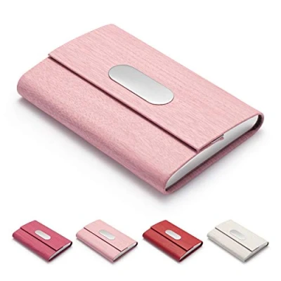 Afbeelding van porte cartes de visite luxe en cuir PU et étui multi acier inoxydable, mince à pochette métal