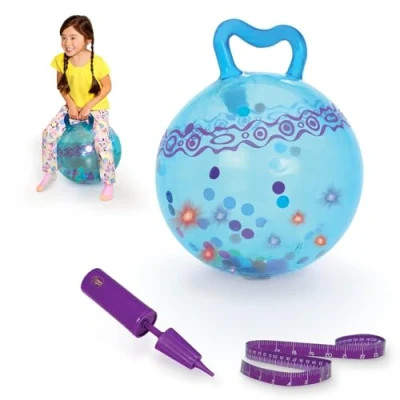 Afbeelding van B. toys Springbal met handpomp en verlichting, 48 cm, opblaasbare ballon, blauw, transparant, ballen, voor kinderen vanaf 3 jaar (3 stuks)