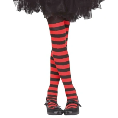 Afbeelding van Rood/zwart gestreepte panty 15 denier voor meisjes